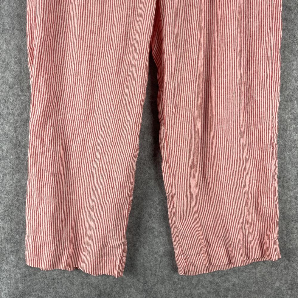 J.Crew Essential Wide Leg Linen Pant Womens 14 Red Striped Trouser High Rise - Picture 4 of 16